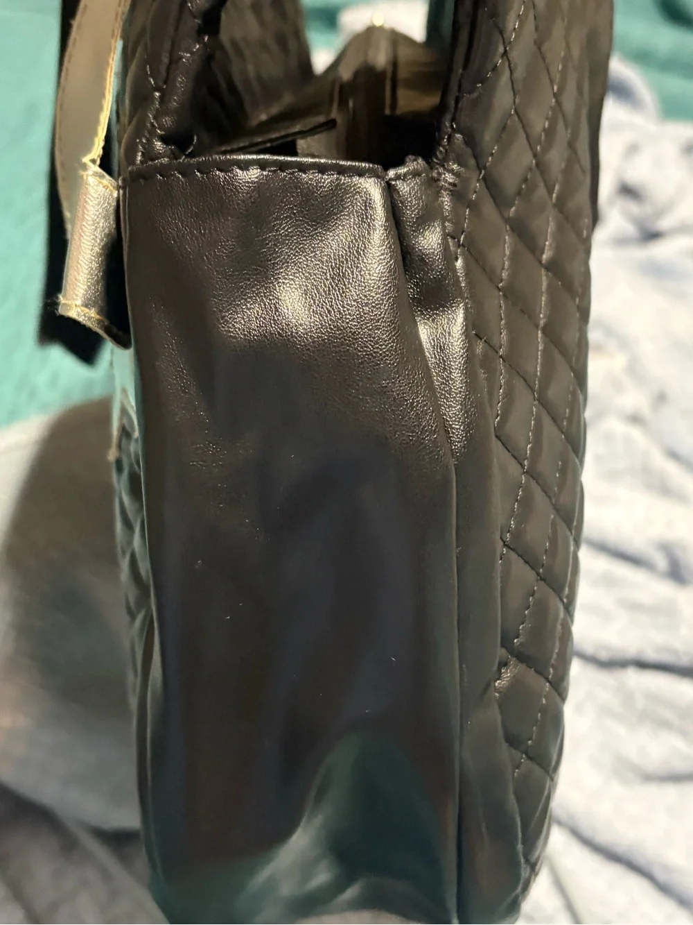 Hello Kitty Sanrio Black Quilted Tote with Silver Bow Accent 18